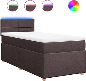 vidaXL Pat box spring cu saltea, maro închis, 90x200 cm, textil