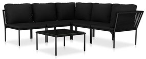 48591 vidaXL Set mobilier de grădină cu perne, 6 piese, negru, PVC