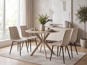 Masa rotunda de sufragerie TALIA 90 cm cu blat din ceramică tip travertin, bej