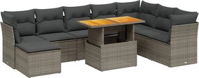 vidaXL Set canapele de grădină, 9 piese, cu perne, gri, poliratan