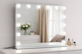 Oglindă cosmetică, sistem iluminare LED cu 3 culori, Port de încărcare USB, Alb, 80x65 cm