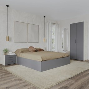 Set dormitor Malmo haaus V1, Pat 200 x 140 cm, Stejar Alb/Antracit