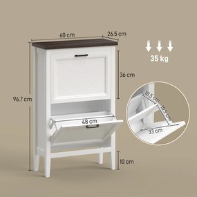 HOMCOM Dulap pentru Pantofi, 2 Sertare Rabatabile, Rafturi Reglabile, Alb | Aosom Romania