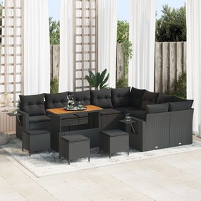 vidaXL Set canapea grădină , 12 piese, cu perne, ratan negru și acacia