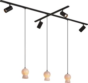 Sistem de șină modern negru cu 4 spoturi și 3 pendule albe monofazat - Iconic Bell Jeana Luxe