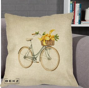 Perna Decorativa Bicicleta cu Cos de Lamai Mediteranean, 40x40 cm, Crem, Husa Detasabila, Perna Inclusa, BEKZ®