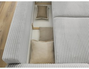 Canapea gri deschis extensibilă cu tapițerie din catifea reiată 257 cm Lucien – Bobochic Paris