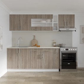 Set haaus V16, Stejar Sonoma Inchis/Alb, Blat Thermo 28 mm, L 240 cm