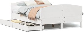 vidaXL Cadru de pat fără saltea, alb, 135x190 cm, lemn masiv de pin