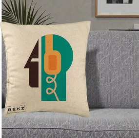 Perna Personalizata Retro Casti Muzicale, 40x40 cm, Bej, Husa Detasabila, Perna Inclusa, BEKZ®