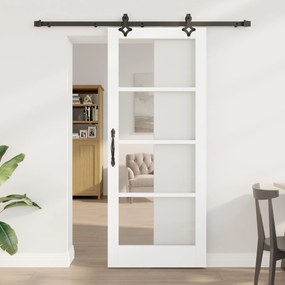 Ușa Glisantă vidaXL cu Set de Accesorii &#039;ORKDAL&#039;Alb din Lemn Masiv &amp; Sticlă