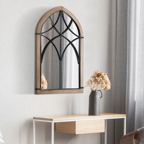 HOMCOM Oglindă de Perete cu Formă de Arc, Detalii Moderne și Cârlige, Oglindă din MDF și Sticlă, 60x93 cm, Maro și Negru | Aosom Romania