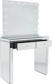 RESIGILAT- Masă de toaletă pentru machiaj tip oglinda, 14 becuri LED, USB, 2 sertare, 90x40x78 cm
