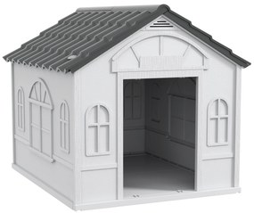 PawHut Cușcă pentru Câini cu Acoperiș Înclinat și Ușă 84.2x98.2x82 cm Gri | Aosom Romania