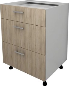 Corp Baza Lecce, 3 Sertare, Stejar Sonoma/Alb, 60 x 50 x 80 cm