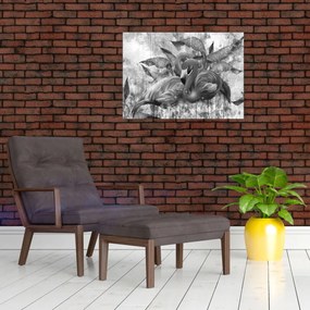 Tablou pe sticlă - Graffiti cu flamingo (70x50 cm)