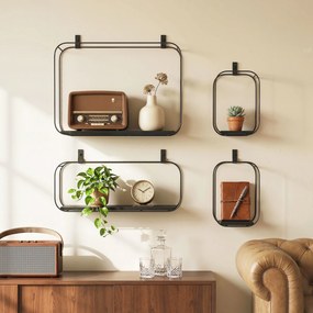 HOMCOM Rafturi Flotante Geometrice pentru Living, Set de 4 Piese, Negru | Aosom Romania