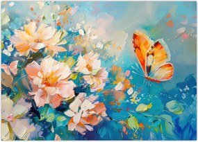 Tablou - Fluture și flori, pictură în ulei II. (70x50 cm)