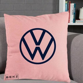 Perna Personalizata cu emblema Volkswagen, 40x40 cm, Roz, Husa Detasabila, Perna Inclusa, BEKZ®