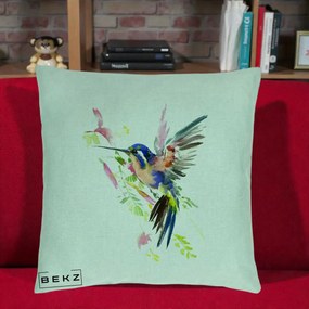 Perna Decorativa Colibri Acuarela, 40x40 cm, Verde Menta, Husa Detasabila, Perna Inclusa, BEKZ®