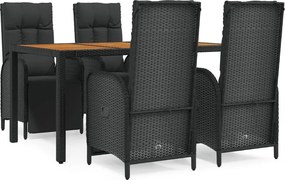 vidaXL Set mobilier de grădină cu perne, 5 piese, negru, poliratan