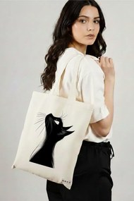 Sacosa de Panza pentru Cumparaturi, Geanta Tote, model Hey human 38 x 34.5 cm, Alba, BEKZ®