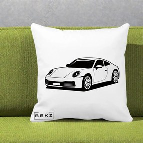 Perna Personalizata Porsche 911 Silueta, 40x40 cm, Alba Mata, Husa Detasabila, Perna Inclusa, BEKZ®