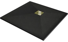 Mexen Stone+ cadă de duș compozit pătrată 90 x 90 cm, negru, capac de aur - 44709090-G