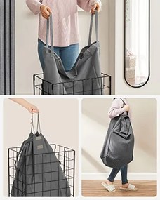 Cos de rufe pliabil cu sac detasabil, metal / textil, gri / negru, Songmics