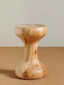 Măsuță laterală din lemn masiv reciclat, natur, în formă de clepsidră, strunjită, cu noduri la vedere, 45 x 30 cm, „Capirucho”
