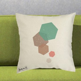 Perna Decorativa Geometric Hexagoane Pastel, 40x40 cm, Ecru, Husa Detasabila, Perna Inclusa, BEKZ®