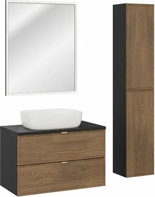 Set mobilier baie 80 cm 6 piese Comad Talia negru mat si stejar Casella
