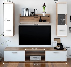 Mobilier pentru living, stejar wotan/alb, WAW NEW
