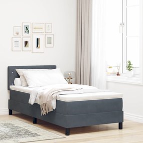 vidaXL Pat box spring cu saltea &amp; LED, gri închis, 90x200 cm, catifea