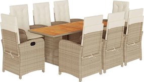 vidaXL Set de masă pentru grădină, 9 piese, cu perne, bej, poliratan