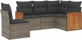 vidaXL Set canapea de grădină cu perne, 5 piese, gri, poliratan