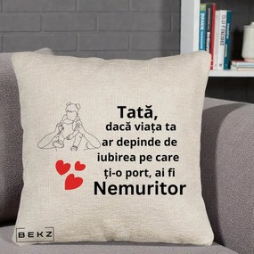 Cadou pentru Tata - Perna Personalizata Tata Nemuritor Mesaj, 40x40 cm, Bej Canapea, Husa Detasabila, Perna Inclusa, BEKZ®