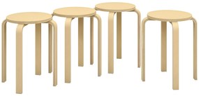 HOMCOM Set de Scaune Stivuibile pentru 4 Persoane, Scaune Moderne de Stivuire, Scaune Rotunde fără Spate, 40x40x45 cm, Lemn Natural