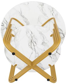 Masă rotundă de dining pentru 4 persoane, Alb+Auriu | Aosom Romania