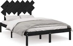 vidaXL Cadru de pat dublu, negru, 135x190 cm, lemn masiv