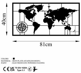 Accesoriu decorativ de perete metalic World Map 9-M