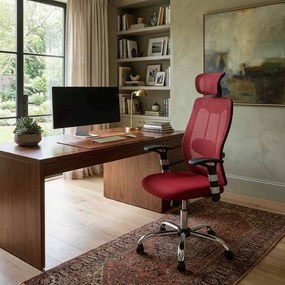 Scaun ergonomic OFF 988 vișiniu, tetieră și suport lombar reglabil