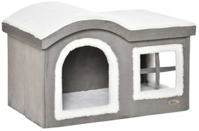 Casuta pentru Pisici de Interior PawHut, 63.5x37x40cm, Gri | Aosom RO