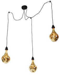 Lampă suspendată neagră cu 3 lumini incluzând LED oglindă auriu reglabil - Cava Luxe