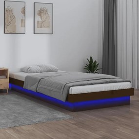 Cadru de pat cu LED, maro miere, 90x200 cm, lemn masiv maro miere, 90 x 200 cm