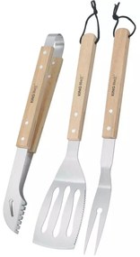 Set 3 ustensile pentru gratar Kinghoff KH1918, inox, manere din lemn