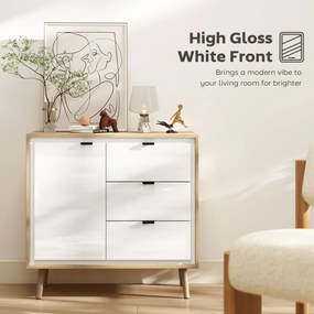 HOMCOM Credență de bucătărie cu 3 sertare și dulap Alb lucios și stejar | Aosom Romania