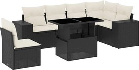 vidaXL Set canapele de grădină cu perne, 7 piese, negru, poliratan