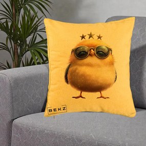 Perna Decorativa Pui Gold Star cu Ochelari Aurii, 40x40 cm, Galben, Husa Detasabila, Perna Inclusa, BEKZ®