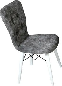 Set masa extensibila cu 6 scaune tapitate Homs cristal  bej-gri-picior-alb-170 x 80 cm